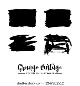 Set of black brush stroke and texture. Grunge vector abstract hand - painted element. Underline and border.