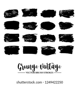 Set of black brush stroke and texture. Grunge vector abstract hand - painted element. Underline and border.