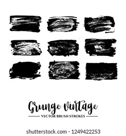 Set of black brush stroke and texture. Grunge vector abstract hand - painted element. Underline and border.