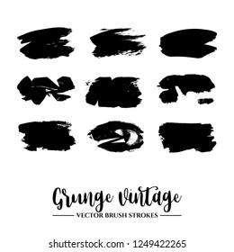 Set of black brush stroke and texture. Grunge vector abstract hand - painted element. Underline and border.