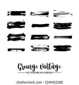 Set of black brush stroke and texture. Grunge vector abstract hand - painted element. Underline and border.