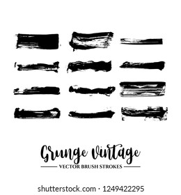 Set of black brush stroke and texture. Grunge vector abstract hand - painted element. Underline and border.