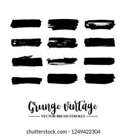 Set of black brush stroke and texture. Grunge vector abstract hand - painted element. Underline and border.