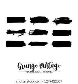 Set of black brush stroke and texture. Grunge vector abstract hand - painted element. Underline and border.