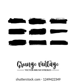 Set of black brush stroke and texture. Grunge vector abstract hand - painted element. Underline and border.
