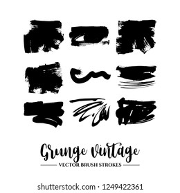 Set of black brush stroke and texture. Grunge vector abstract hand - painted element. Underline and border.