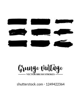Set of black brush stroke and texture. Grunge vector abstract hand - painted element. Underline and border.