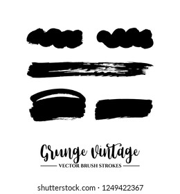 Set of black brush stroke and texture. Grunge vector abstract hand - painted element. Underline and border.