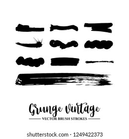 Set of black brush stroke and texture. Grunge vector abstract hand - painted element. Underline and border.