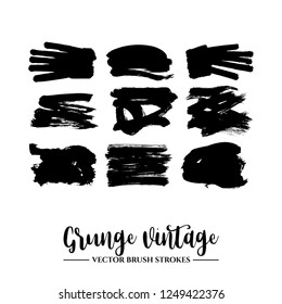 Set of black brush stroke and texture. Grunge vector abstract hand - painted element. Underline and border.
