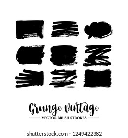 Set of black brush stroke and texture. Grunge vector abstract hand - painted element. Underline and border.