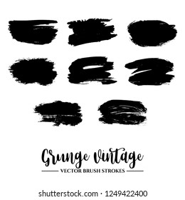 Set of black brush stroke and texture. Grunge vector abstract hand - painted element. Underline and border.