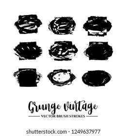 Set of black brush stroke and texture. Grunge vector abstract hand - painted element. Underline and border.