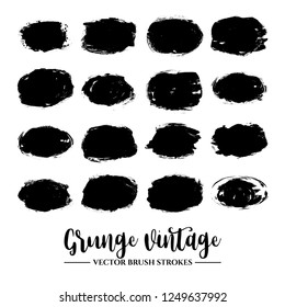Set of black brush stroke and texture. Grunge vector abstract hand - painted element. Underline and border.