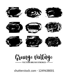 Set of black brush stroke and texture. Grunge vector abstract hand - painted element. Underline and border.