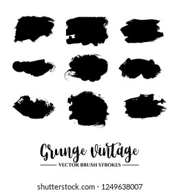 Set of black brush stroke and texture. Grunge vector abstract hand - painted element. Underline and border.