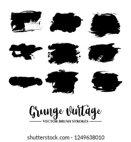 Set of black brush stroke and texture. Grunge vector abstract hand - painted element. Underline and border.