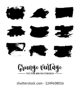 Set of black brush stroke and texture. Grunge vector abstract hand - painted element. Underline and border.