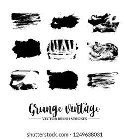 Set of black brush stroke and texture. Grunge vector abstract hand - painted element. Underline and border.
