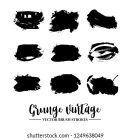 Set of black brush stroke and texture. Grunge vector abstract hand - painted element. Underline and border.
