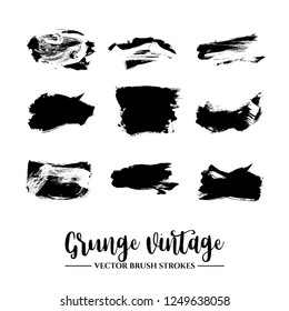 Set of black brush stroke and texture. Grunge vector abstract hand - painted element. Underline and border.