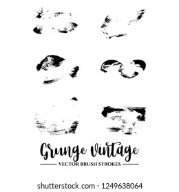 Set of black brush stroke and texture. Grunge vector abstract hand - painted element. Underline and border.