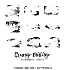 Set of black brush stroke and texture. Grunge vector abstract hand - painted element. Underline and border.