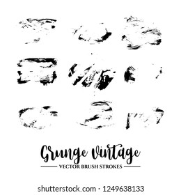 Set of black brush stroke and texture. Grunge vector abstract hand - painted element. Underline and border.