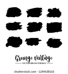 Set of black brush stroke and texture. Grunge vector abstract hand - painted element. Underline and border.