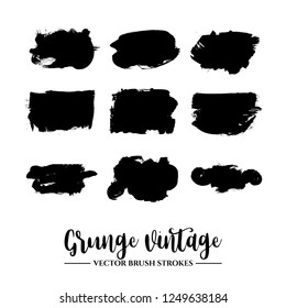 Set of black brush stroke and texture. Grunge vector abstract hand - painted element. Underline and border.