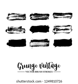 Set of black brush stroke and texture. Grunge vector abstract hand - painted element. Underline and border.
