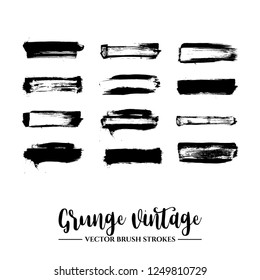 Set of black brush stroke and texture. Grunge vector abstract hand - painted element. Underline and border.