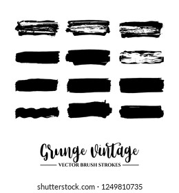 Set of black brush stroke and texture. Grunge vector abstract hand - painted element. Underline and border.