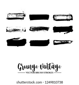 Set of black brush stroke and texture. Grunge vector abstract hand - painted element. Underline and border.