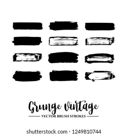 Set of black brush stroke and texture. Grunge vector abstract hand - painted element. Underline and border.