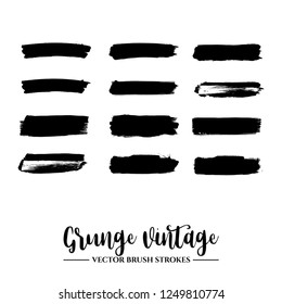 Set of black brush stroke and texture. Grunge vector abstract hand - painted element. Underline and border.