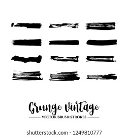 Set of black brush stroke and texture. Grunge vector abstract hand - painted element. Underline and border.