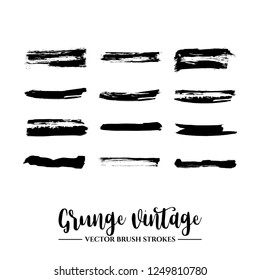 Set of black brush stroke and texture. Grunge vector abstract hand - painted element. Underline and border.