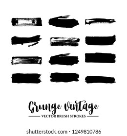 Set of black brush stroke and texture. Grunge vector abstract hand - painted element. Underline and border.