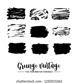 Set of black brush stroke and texture. Grunge vector abstract hand - painted element. Underline and border.