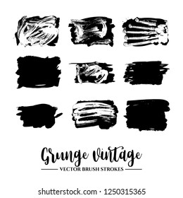 Set of black brush stroke and texture. Grunge vector abstract hand - painted element. Underline and border.