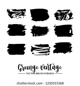 Set of black brush stroke and texture. Grunge vector abstract hand - painted element. Underline and border.