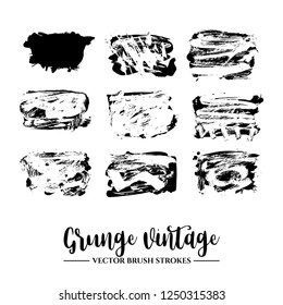 Set of black brush stroke and texture. Grunge vector abstract hand - painted element. Underline and border.