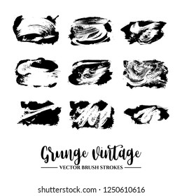 Set of black brush stroke and texture. Grunge vector abstract hand - painted element. Underline and border.