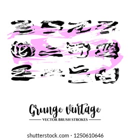 Set of black brush stroke and texture. Grunge vector abstract hand - painted element. Underline and border.