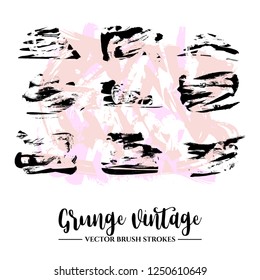 Set of black brush stroke and texture. Grunge vector abstract hand - painted element. Underline and border.