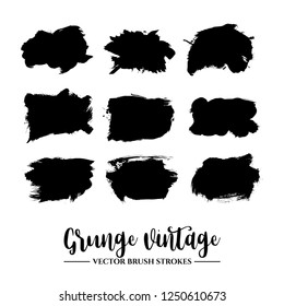 Set of black brush stroke and texture. Grunge vector abstract hand - painted element. Underline and border.