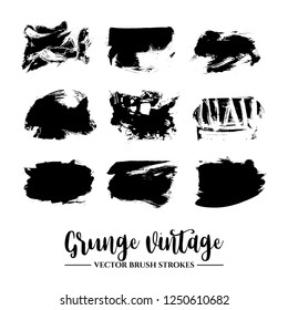 Set of black brush stroke and texture. Grunge vector abstract hand - painted element. Underline and border.