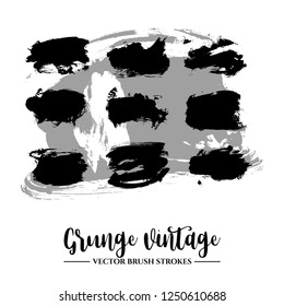 Set of black brush stroke and texture. Grunge vector abstract hand - painted element. Underline and border.