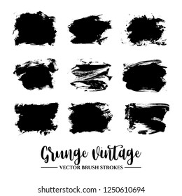 Set of black brush stroke and texture. Grunge vector abstract hand - painted element. Underline and border.